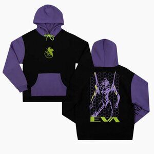 Evangelion Black Purple, Green Embroidered, Hoodie EVA UNIT-01 Colorblock, L